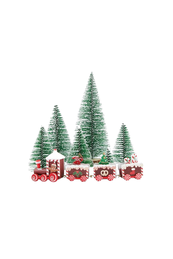 Train et sapins décor